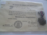 german ww1 honour cross with swords with certificate