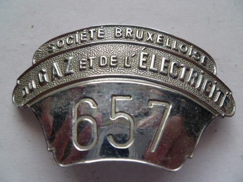 belgium brussels gas and electric inspector badge  #657