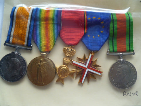 brit ww1 and ww2  group 5 belge and eu medals RNVR