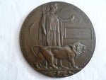 BRITISH WWI BRONZE MEMORIAL PLAQUE 'DEATH PENNY'