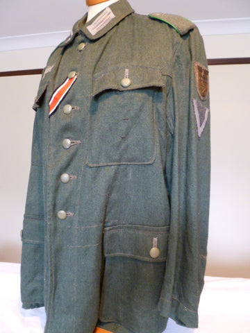 GERMAN WWII GREEN HERRINGBONE ALPINE EM TUNIC