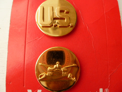 USA army armoured  branch of service pair gold metal