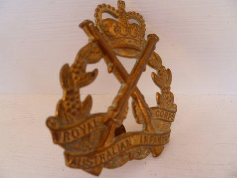 AUSTRALIA 1960s on c/b type aust inf cap badge early brass
