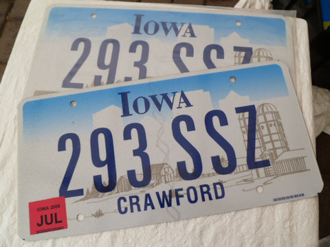 usa car  number plate iowa pair scarce