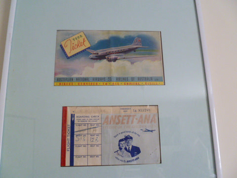 framed ticket and ticket cover ANA ANSETT rare early 1944