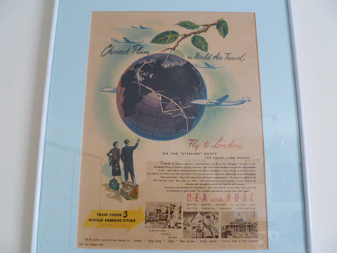 framed q.e.a and  b.o.a. c  genuine 1950 advert [qantas]