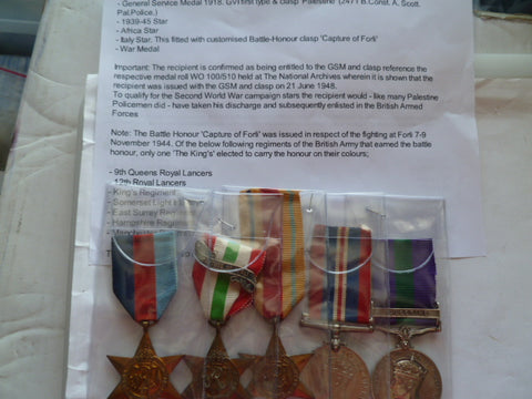 brit/palistine gsm and ww2 4 medals w/rare LOFI bar on italy sta