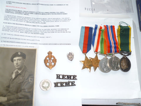 brit ww2  group 5 REME WIA badge etc photo ta badge etc