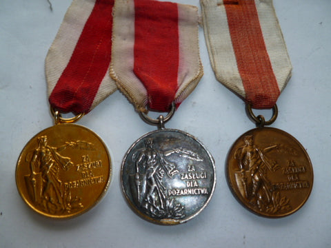poland set of the 3 fire service medals gold,silver.bronze