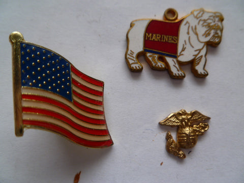 us usmc 3 badges for adhering onto zippos etc  1 flag