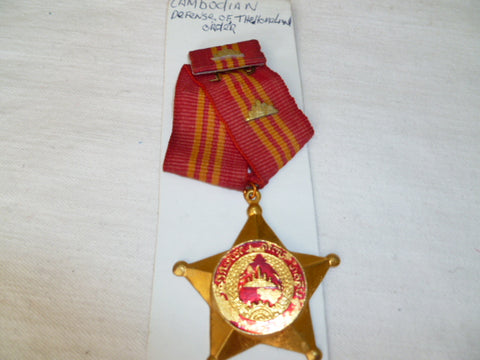 cambodia defence of the homeland medal w/device on ribbon