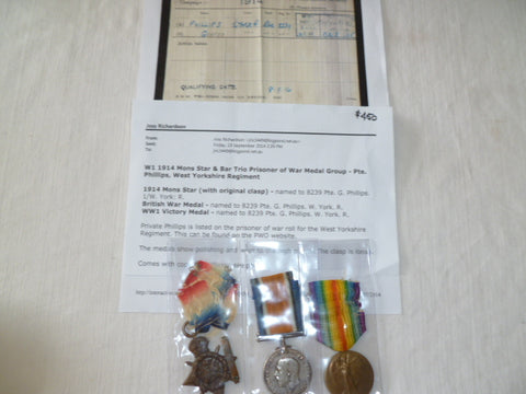 brit ww1 trio 1914 star and bar west yorkshire POW